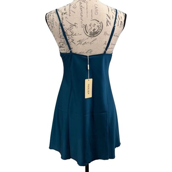 Ekouaer Sleeveless Satiny Chemise Gown Teal Green Size Small NWT - Picture 8 of 9